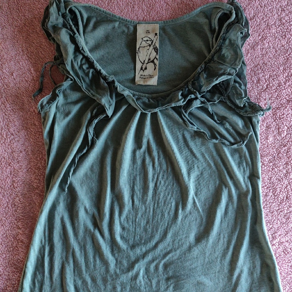 Anthropologie Blouse Tee Shirt Ruffle Collar Large